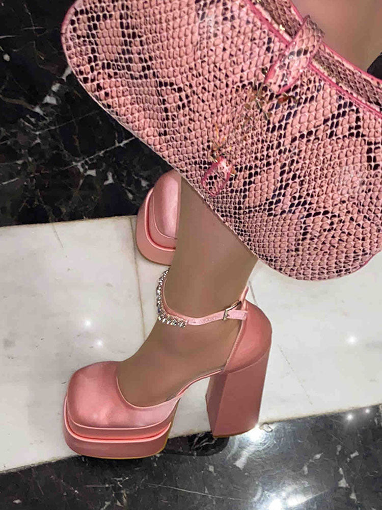 Rhinestone Decor Platform Heels