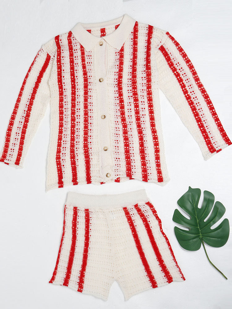 Striped Knit Shorts Set