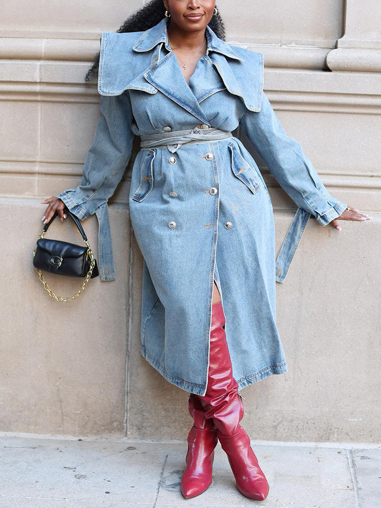 Double-Breasted Denim Trench Coat