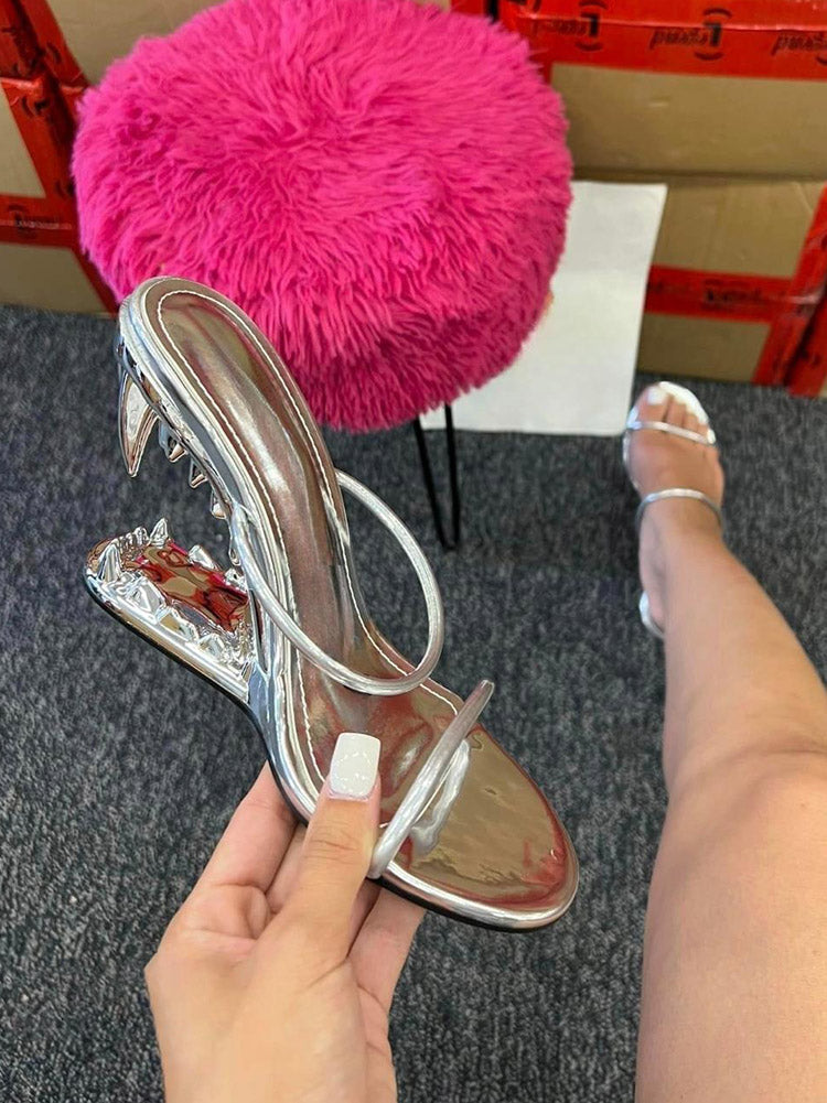 Metallic Teeth Heel Sandals