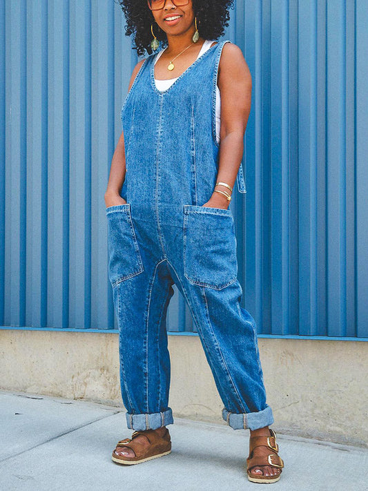 Scoop Neck Denim Overall