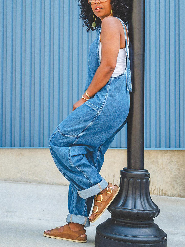 Scoop Neck Denim Overall