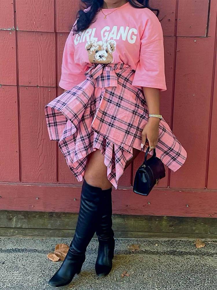 Asymmetric Plaid Midi Skirt