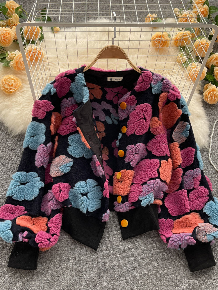 Flower Plush Button Coat