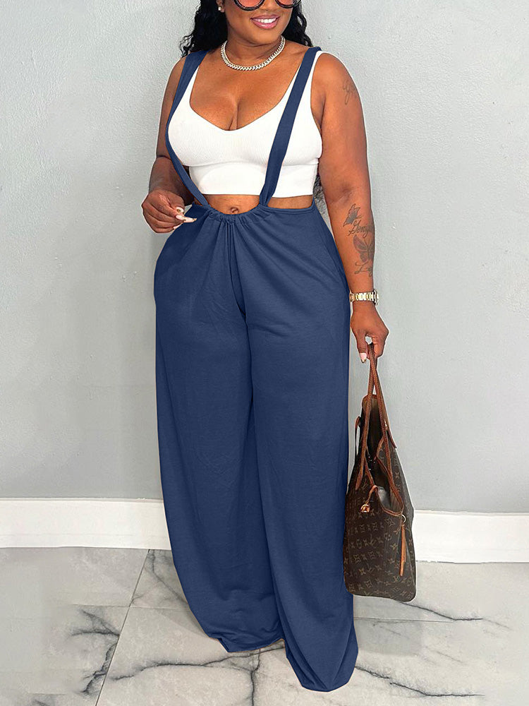 Long Strap Wide Leg Overalls