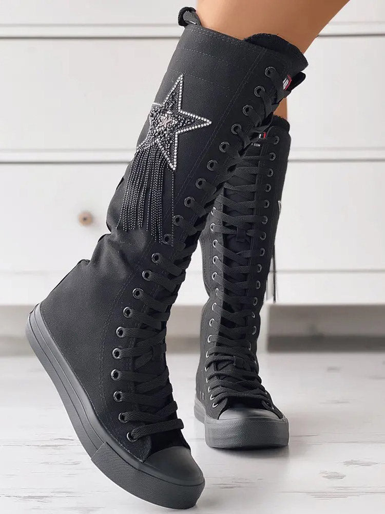 Lace-up Canvas Boots