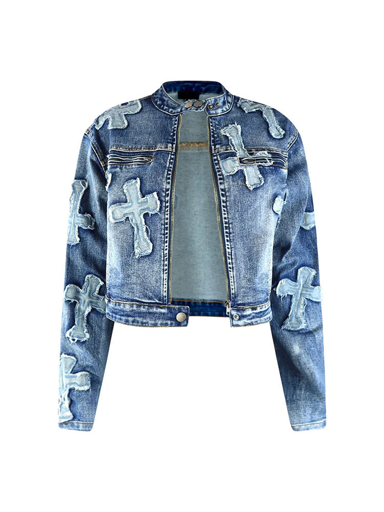 Cross Denim Jacket Shorts Set