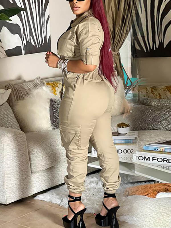 Zip Front Cargo Jumpsuit