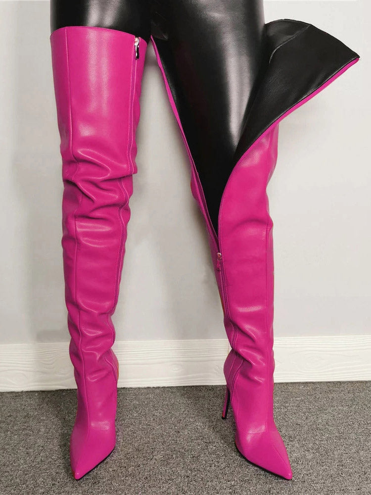 Full Zip Over The Knee Leather Boots