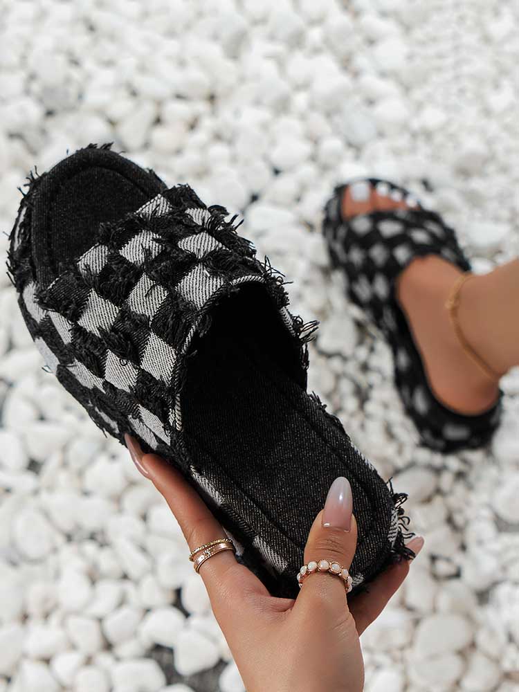 Checkerboard Denim Sandal