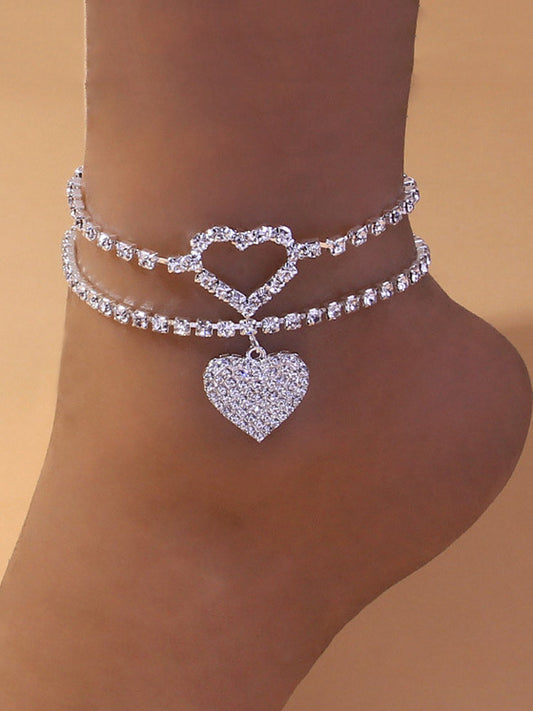 2PCS Rhinestone Heart Anklet