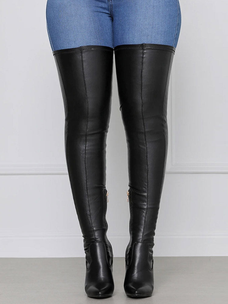 PU Leather Flat Over Knee Boots