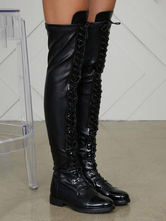 Lace Up PU Leather Boots