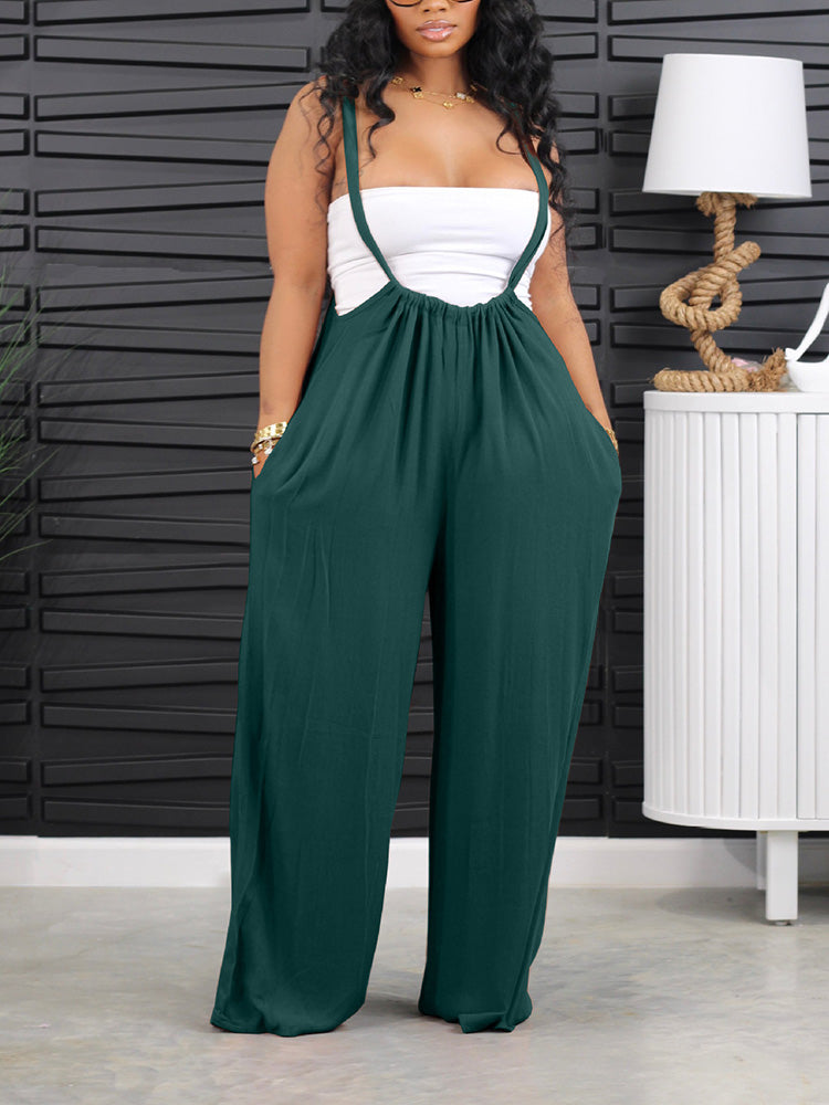 Long Strap Wide Leg Overalls