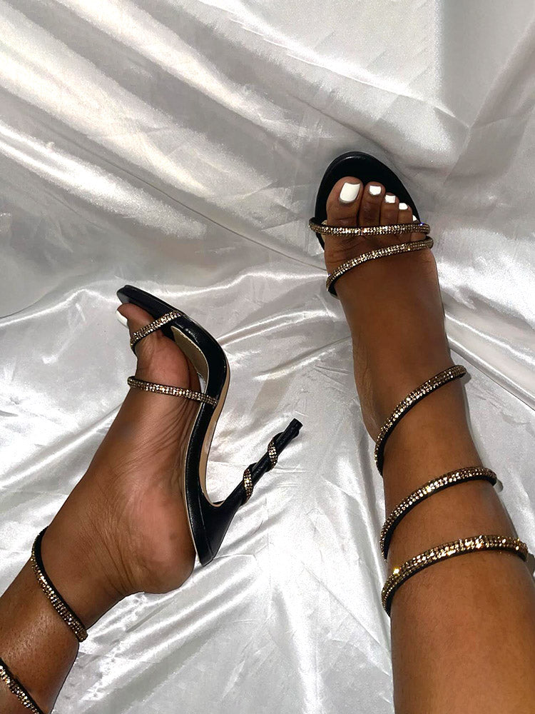 Rhinestone Ankle-Wrap Sandals