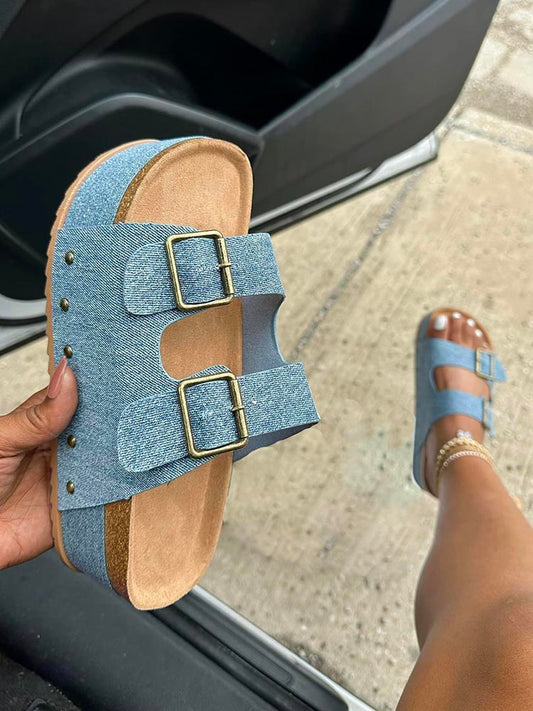 Double Buckle Strap Platform Sandals