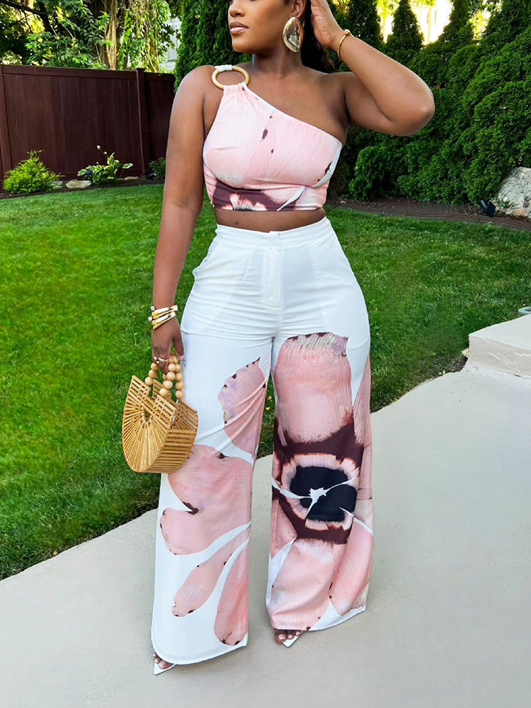 Floral Crop Top & Wide Pants Set