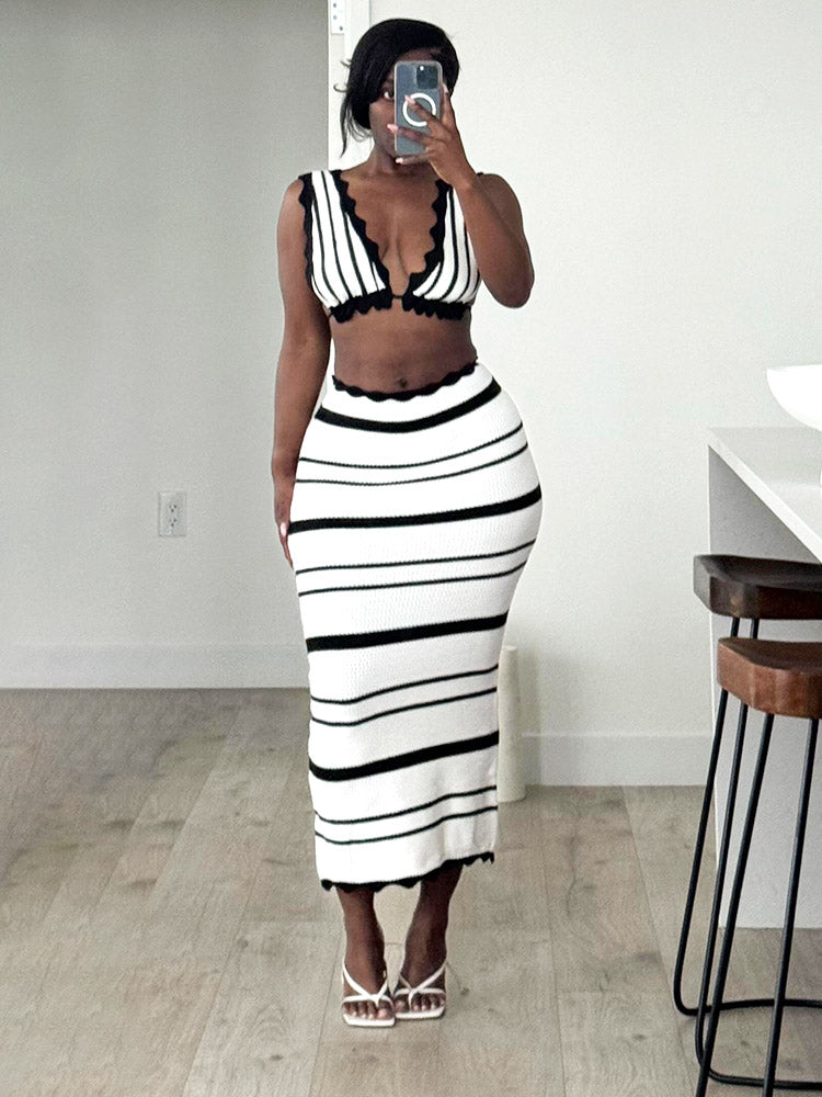 Striped Crochet Skirt Set