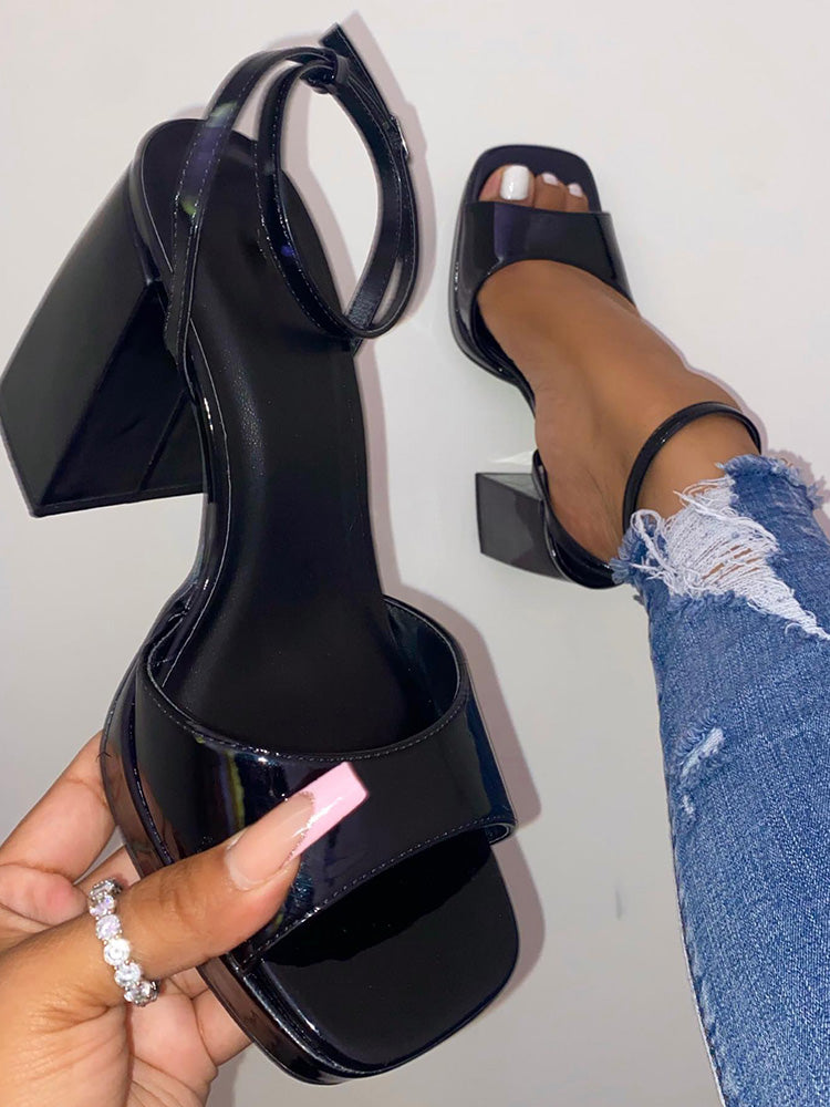 Leather Chunky Heel Sandals