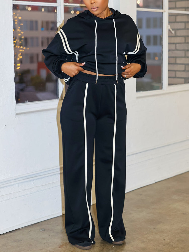 Striped Hoodie & Wide Joggers Set