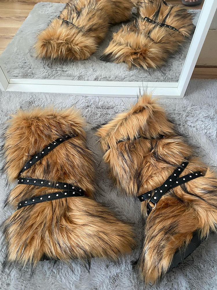 Buckle Faux Fur Boots