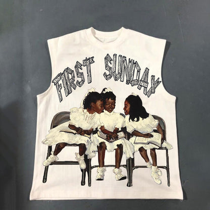 Retro First Sunday Faith Graphic Print Cotton Tank Top