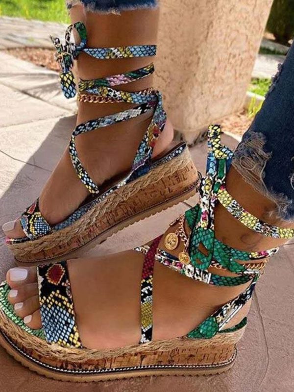 Snake Cross Strap Platform Heels Sandals