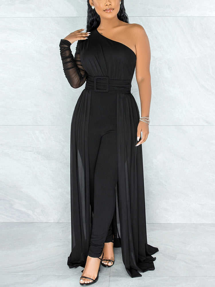 Mesh One Shoulder Jumpsuit