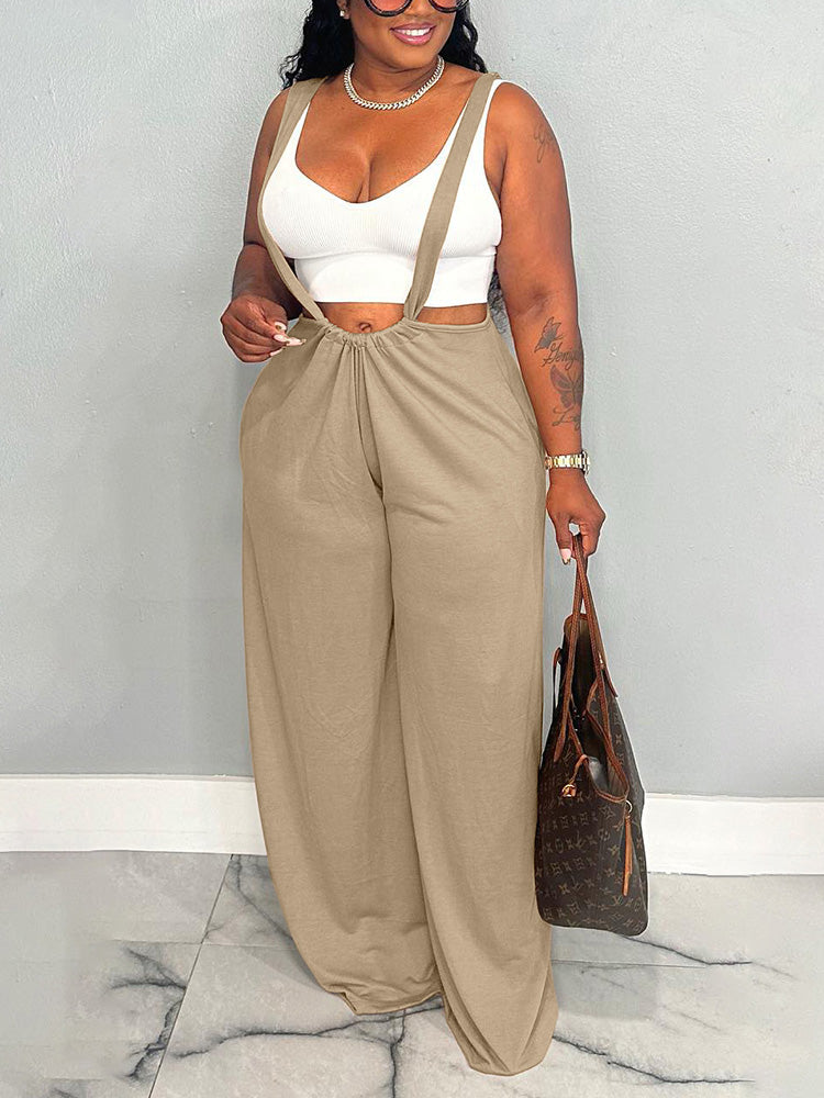 Long Strap Wide Leg Overalls