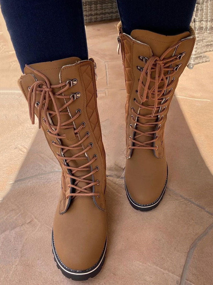 Zipper Design Lace Up Boots