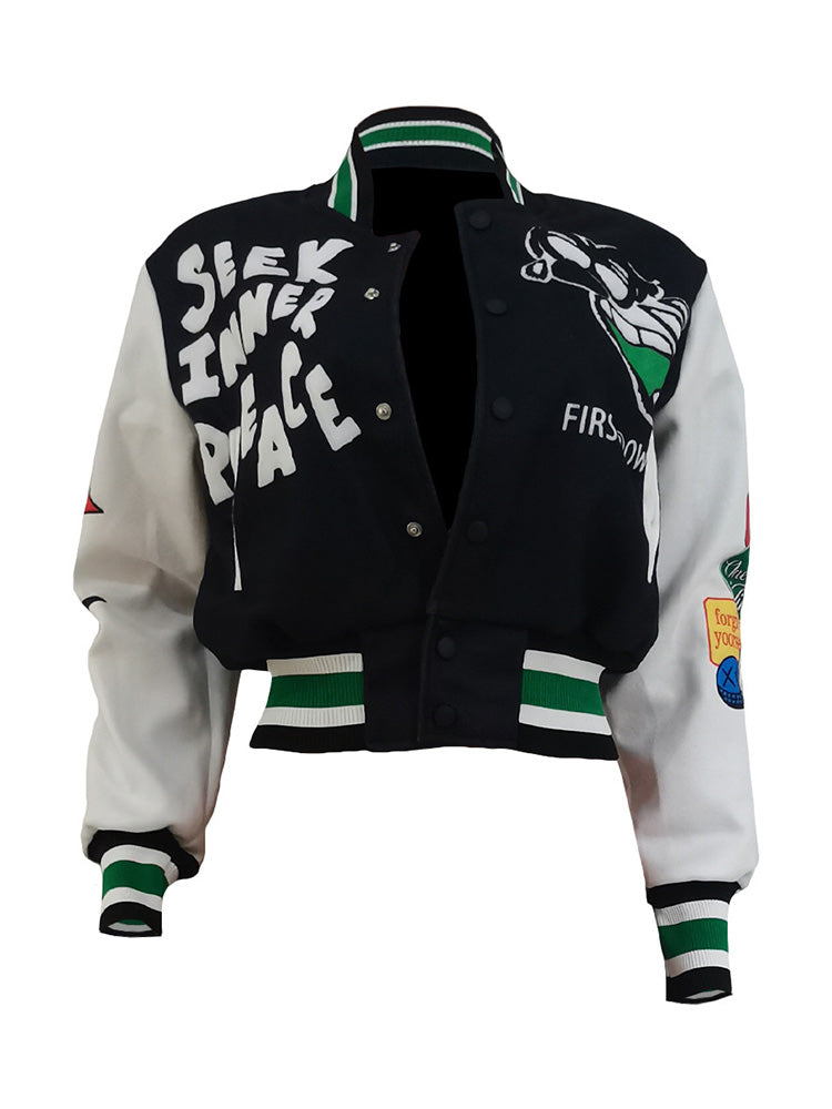 Letter Cropped Varsity Jacket