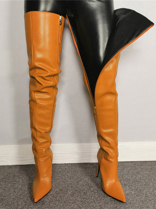 Full Zip Over The Knee Leather Boots