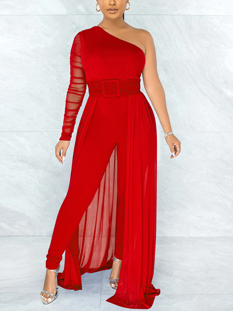 Mesh One Shoulder Jumpsuit