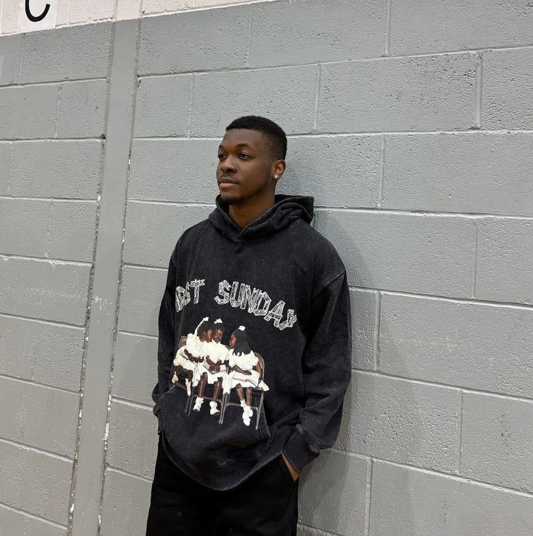 Vintage First Sunday Faith Graphic Acid Washed Oversized Hoodie