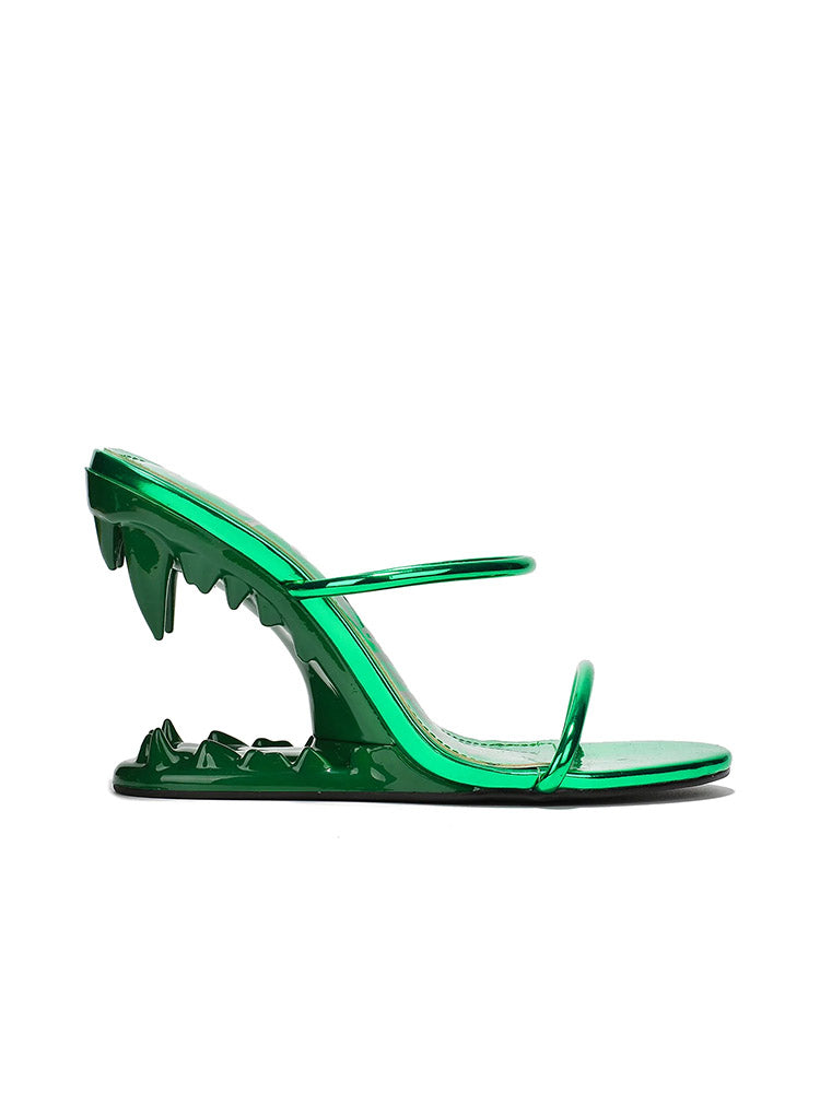 Metallic Teeth Heel Sandals