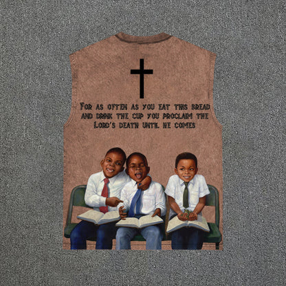 Retro First Sunday Faith Graphic Print Vintage Wash Sleeveless Tank Top