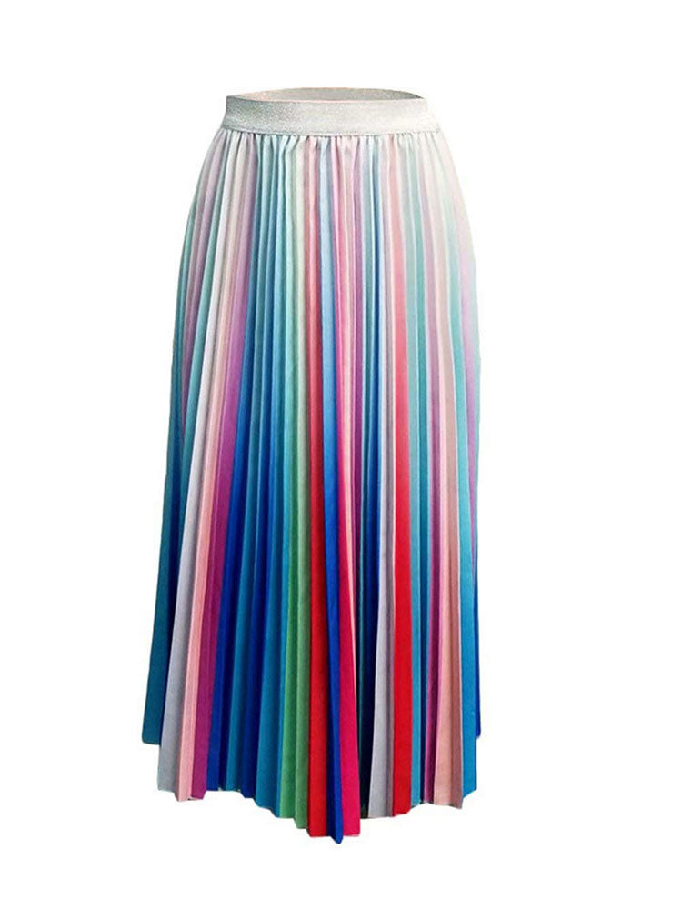 Elastic Waist Pleated Midi Skirt