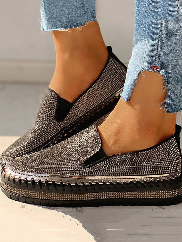 Rhinestone Platform Slip On Shoes