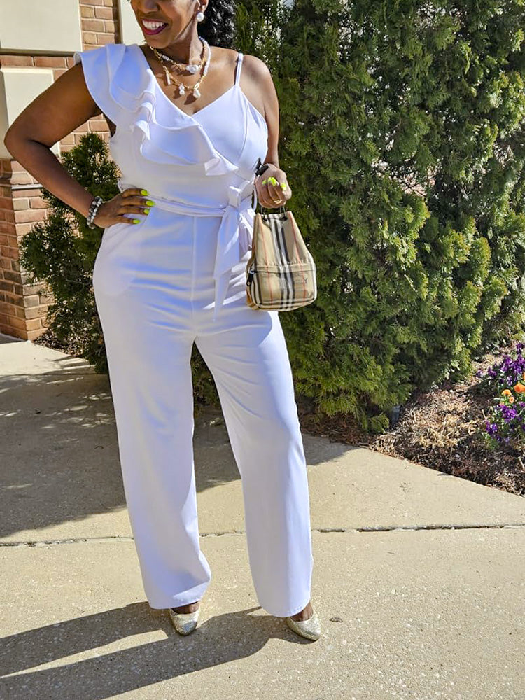 Ruffle Belted Wide Jumpsuit