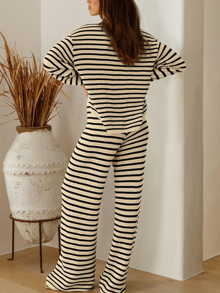 Stripe Button Knit Lounge Set