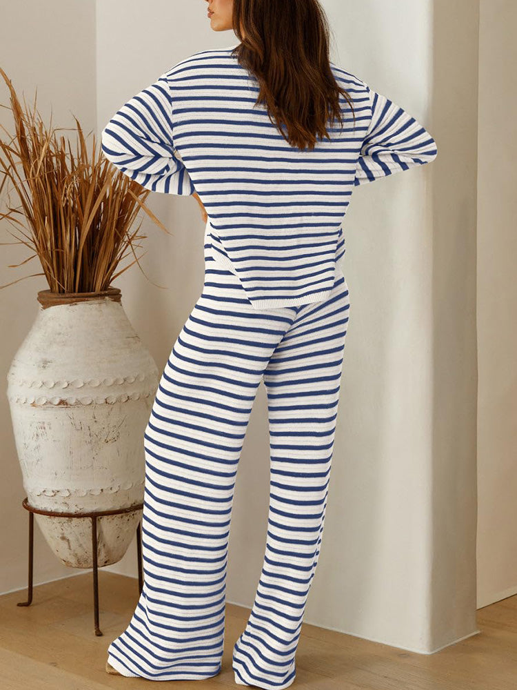 Stripe Button Knit Lounge Set