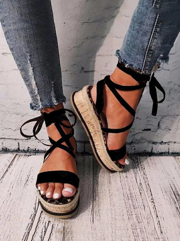 Snake Cross Strap Platform Heels Sandals