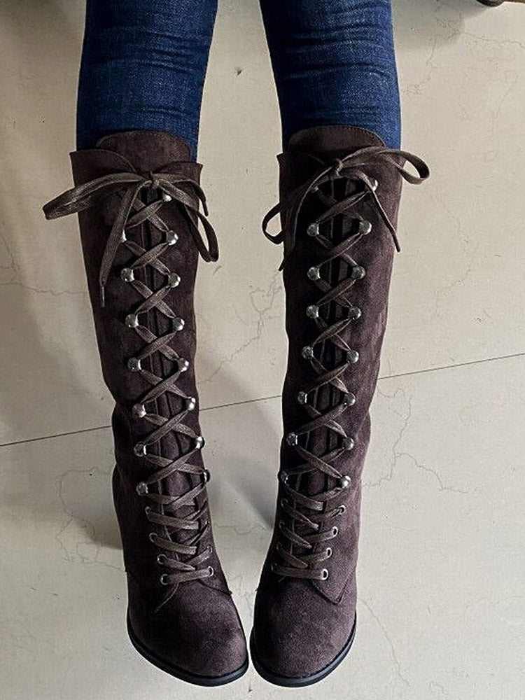 Suede Lace-Up Knee Boot