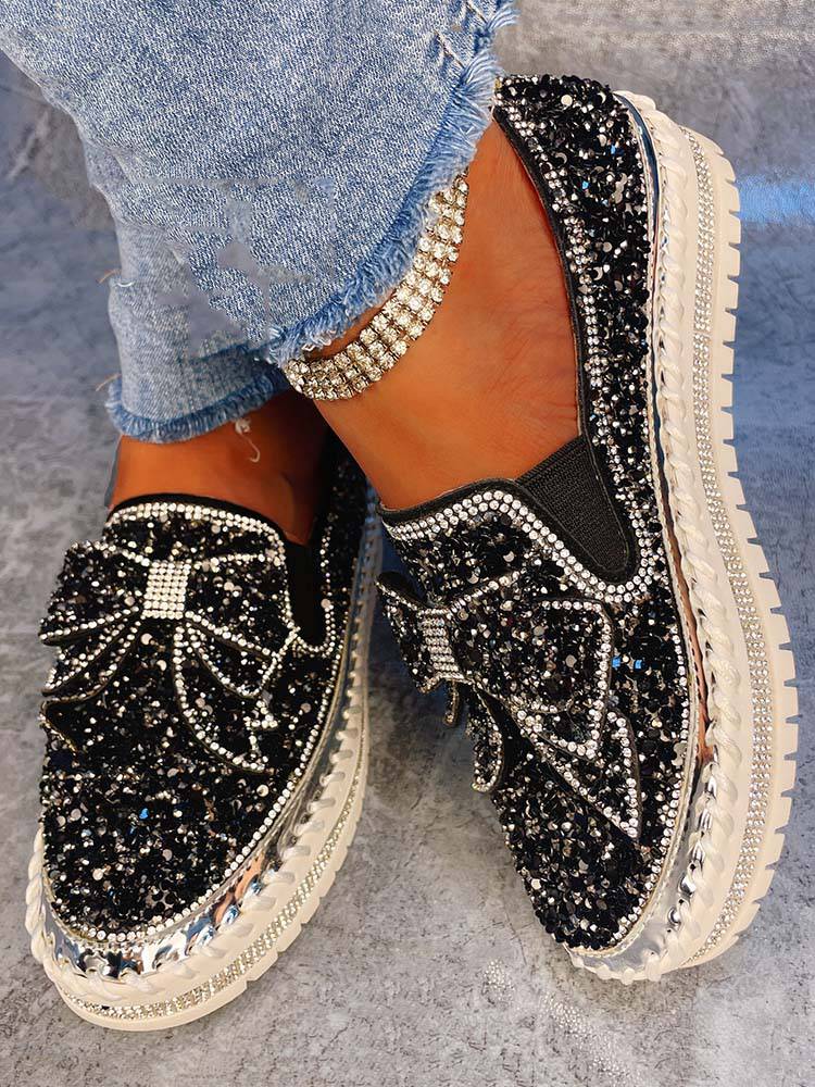 Bowknot Rhinestone Loafers Shoes