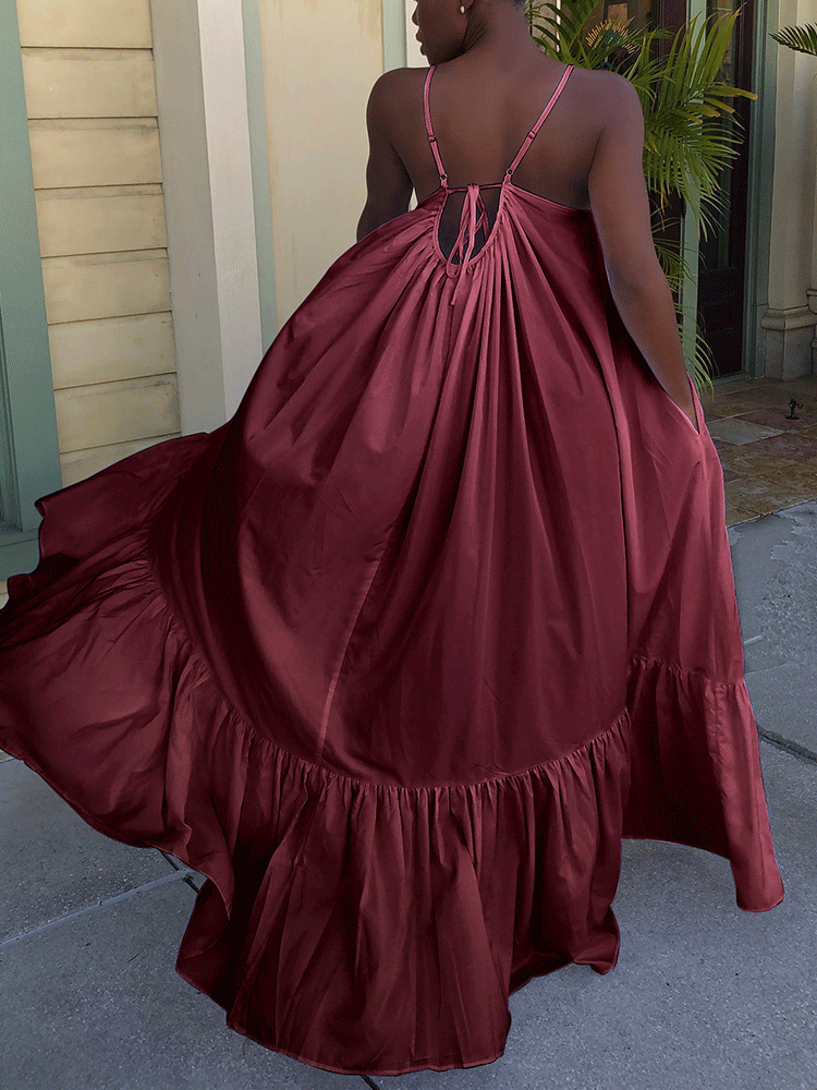 Spaghetti Strap Ruffle Maxi Dress