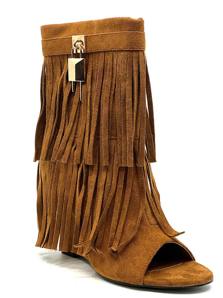 Fringe Open Toe Suede Boots