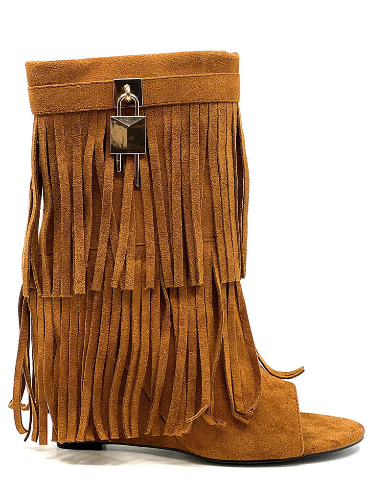 Fringe Open Toe Suede Boots