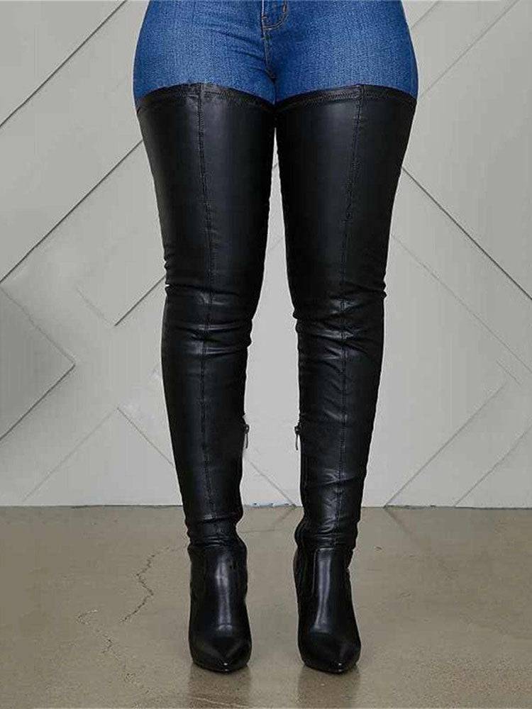 PU Leather Flat Over Knee Boots