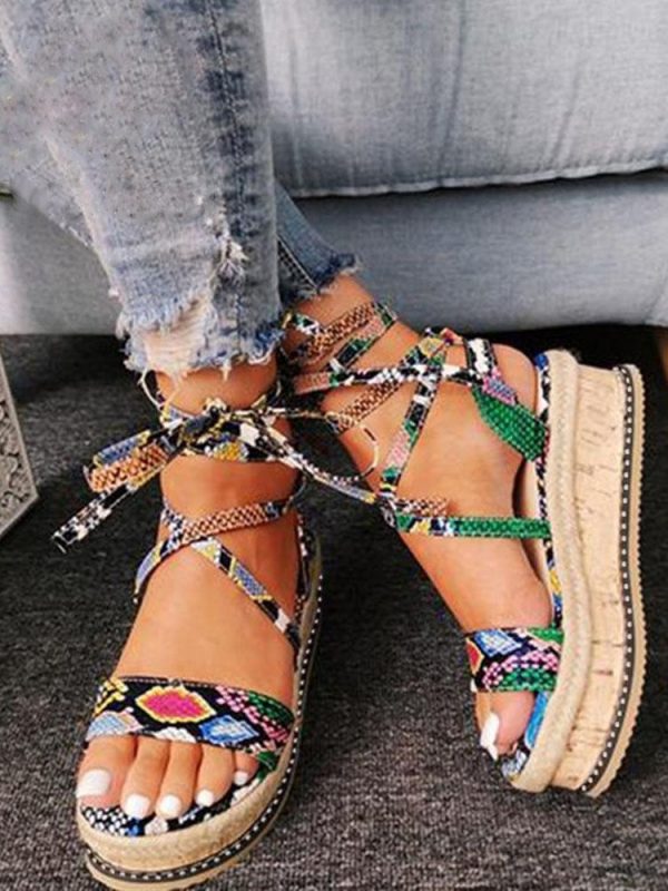 Snake Cross Strap Platform Heels Sandals