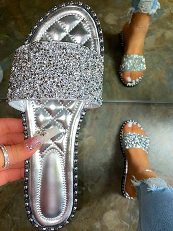 Bling Rhinestone Flat Sandals